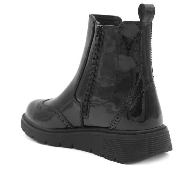 Wide Fit Wedge Heel Slip On Ankle Boots - WBINS44021 / 329 971 - Black Patent