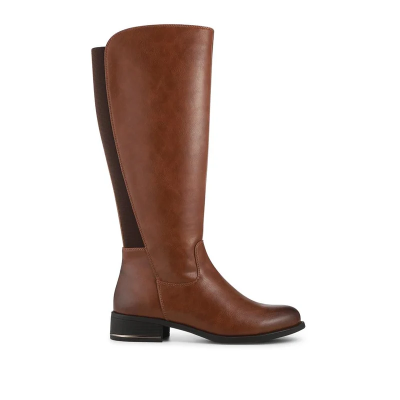 Elastic Fitting Zip Up Long Boots - WOIL42049 / 328 361 - Cognac