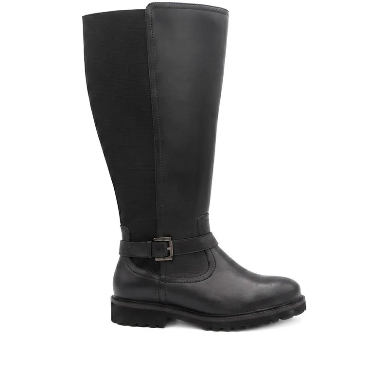 EasyFit Extra Wide Leather Stretch Back Long Boots - BROADWAY / 330 110 - Black