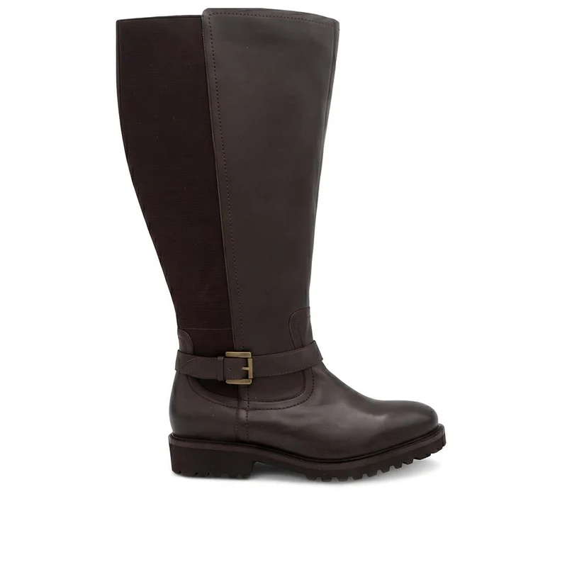 EasyFit Extra Wide Leather Stretch Back Long Boots - BROADWAY / 330 110 - Chocolate