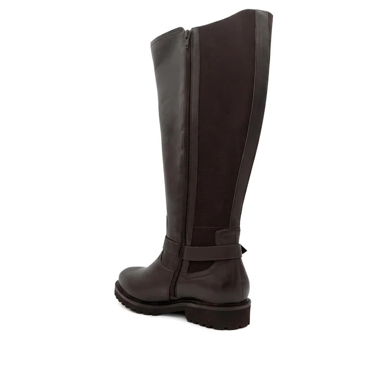 EasyFit Extra Wide Leather Stretch Back Long Boots - BROADWAY / 330 110 - Chocolate