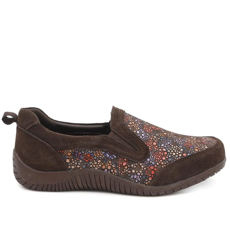 Wide Fit Leather Slip On Comfort Trainers - BRK43025 / 328 915 - Chocolate