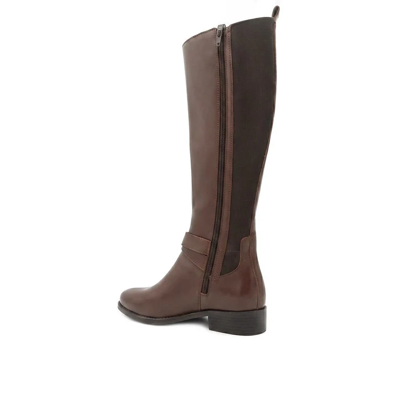 Leather Buckle Detailed Long Boots - MINTL44003 / 329 970 - Chocolate