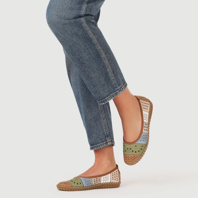 Flat Leather Ballerina Shoes - BELMETIN31009 / 317 955 - Tan Multi