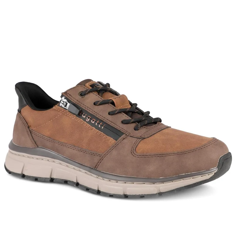 Bugatti Extra Wide Leather Zip & Lace Trainers - BUG44504 / 329 633 - Brown