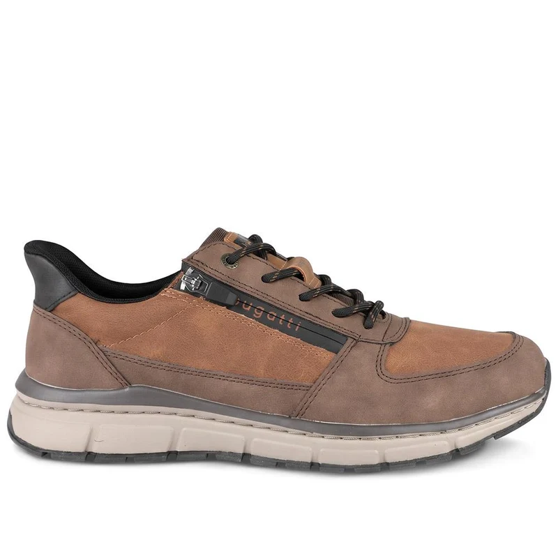 Bugatti Extra Wide Leather Zip & Lace Trainers - BUG44504 / 329 633 - Brown