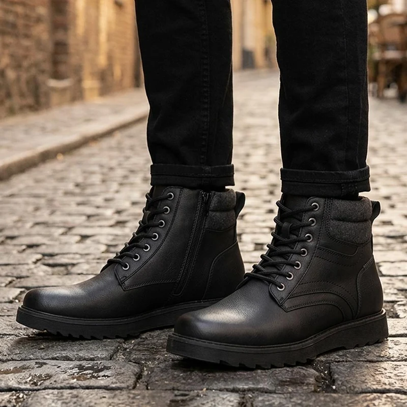 Wide Fit Rugged Lace Up Boots - XINGH44005 / 329 925 - Black