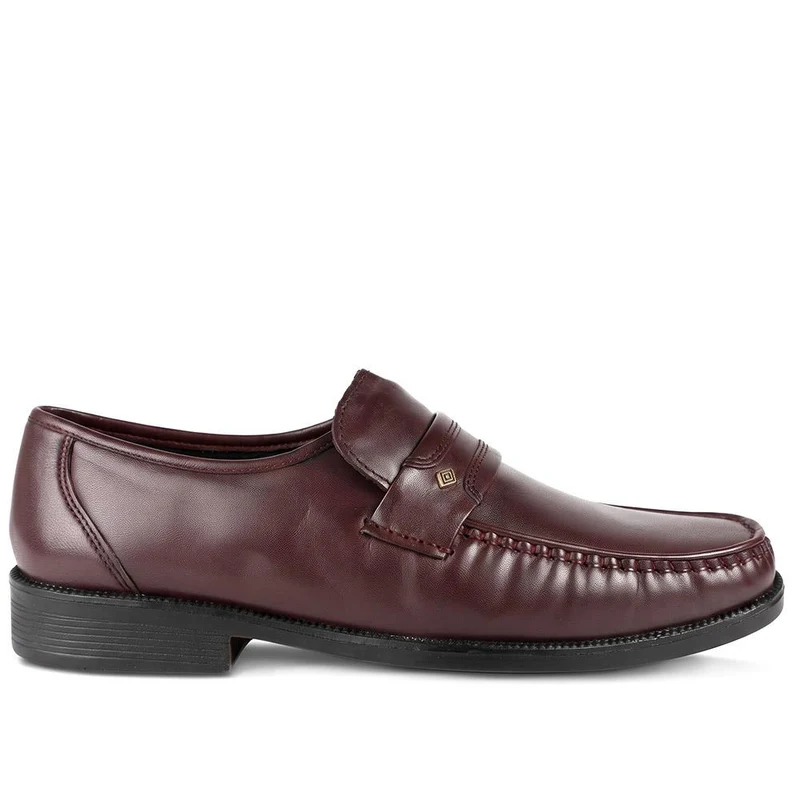 Wide Fit Smart Leather Saddle Strap Loafers - MOEN43012 / 329 585 - Burgundy