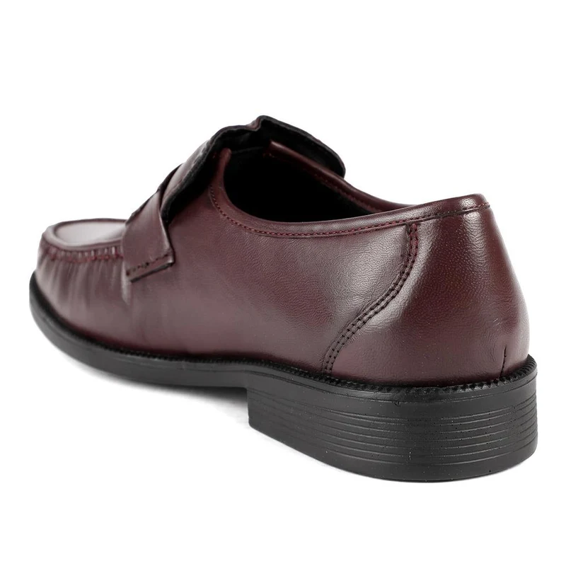 Wide Fit Smart Leather Saddle Strap Loafers - MOEN43012 / 329 585 - Burgundy