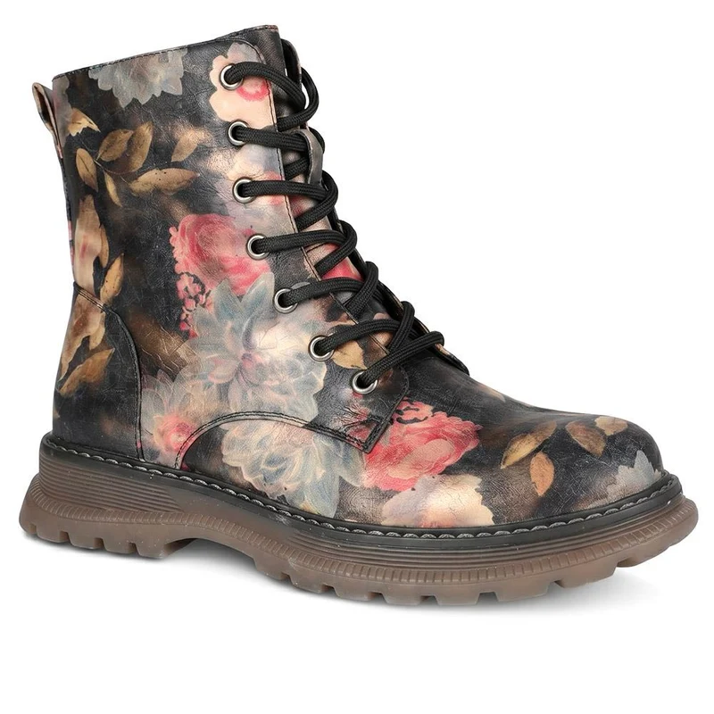 Fashionable Lace Up Ankle Boots - LECHE44007 / 329 751 - Floral