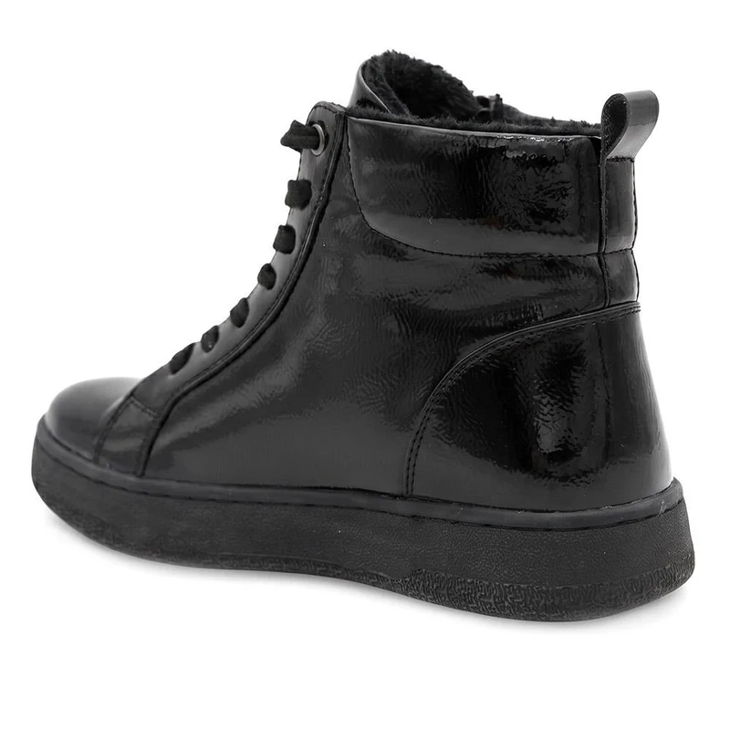 Warm Lined Casual Zip & Lace Ankle Boots - WBINS44020 / 329 968 - Black Patent