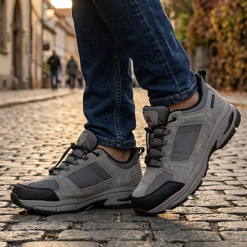 Wide Fit Rugged Lace Up Walking Trainers - BOJIE44007 / 330 293 - Grey