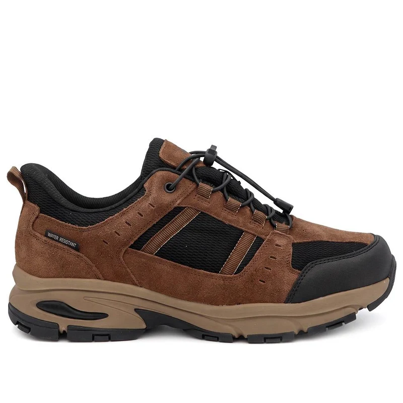 Wide Fit Rugged Lace Up Walking Trainers - BOJIE44007 / 330 293 - Brown-Black