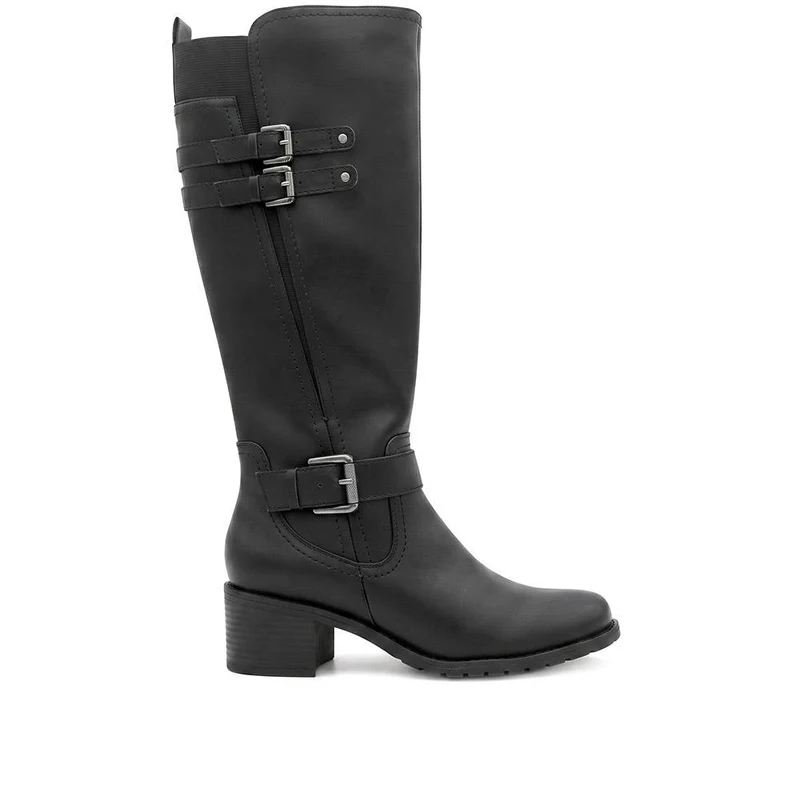 Buckle Detail Zip Fasten Long Boots - WOIL44057 / 329 986 - Black