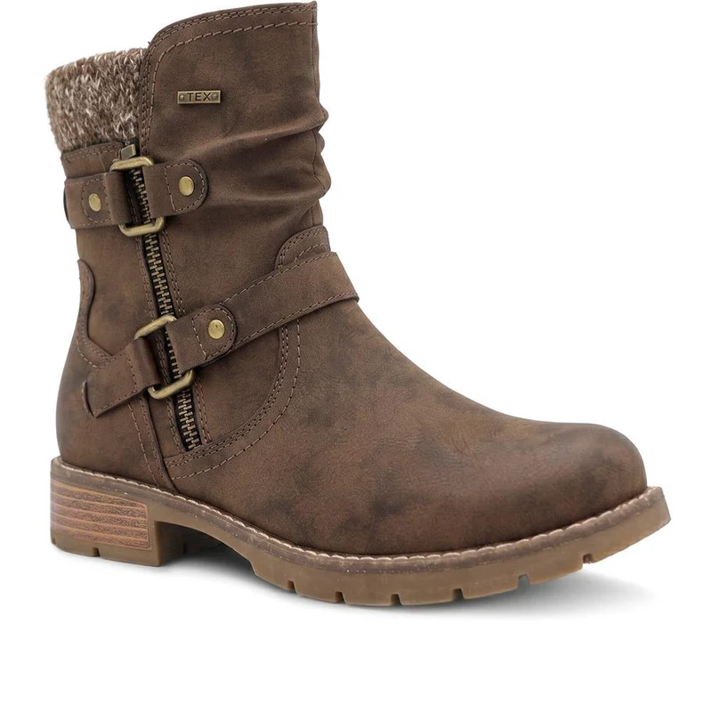 Warm Lined Zip Up Ankle Boots - WBINS44055 / 329 713 - Brown