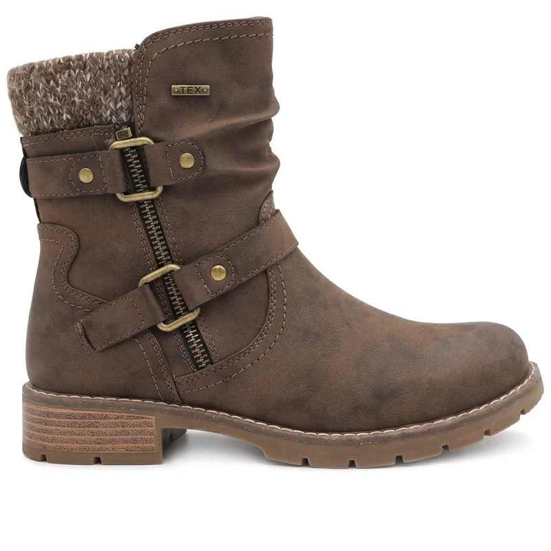Warm Lined Zip Up Ankle Boots - WBINS44055 / 329 713 - Brown