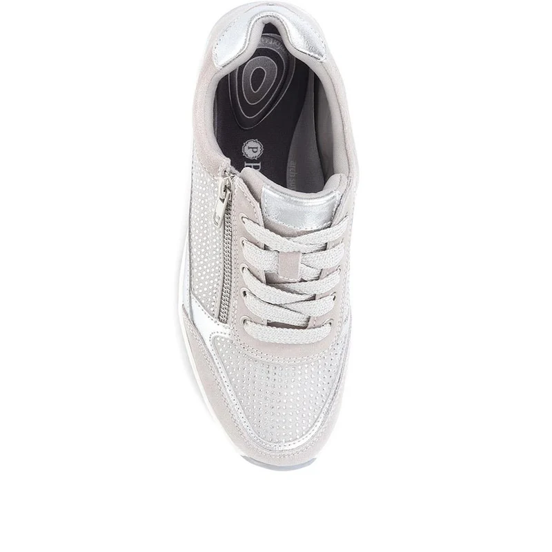 Wide Fit Lace-Up Leather Trainers - BRK35087 / 322 550 - Silver