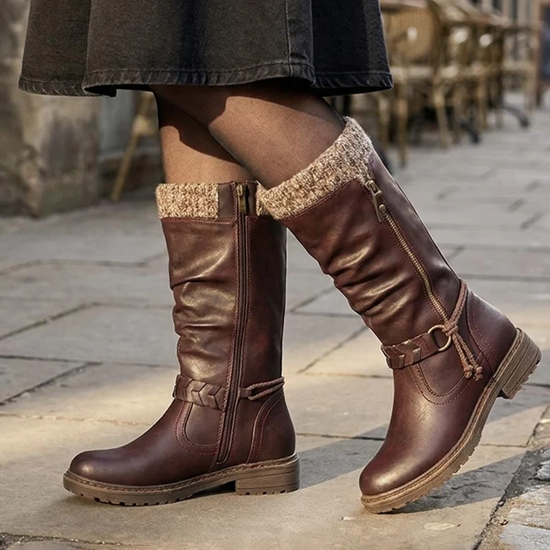 Kitted Cuff Zip Fasten Riding Boots - LECHE44000 / 330 249 - Burgundy