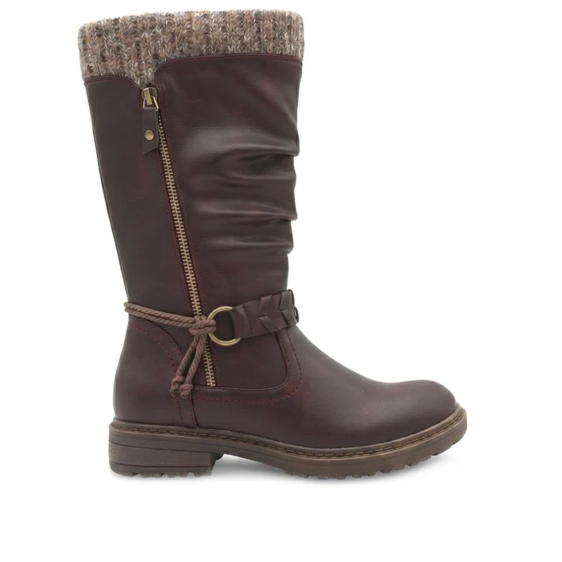Kitted Cuff Zip Fasten Riding Boots - LECHE44000 / 330 249 - Burgundy
