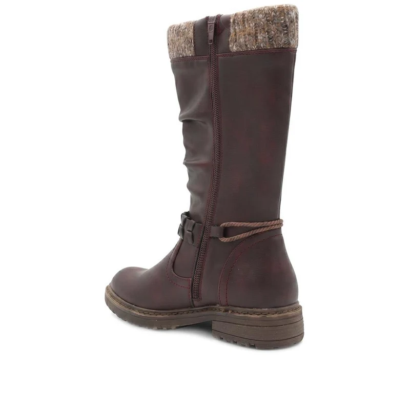 Kitted Cuff Zip Fasten Riding Boots - LECHE44000 / 330 249 - Burgundy