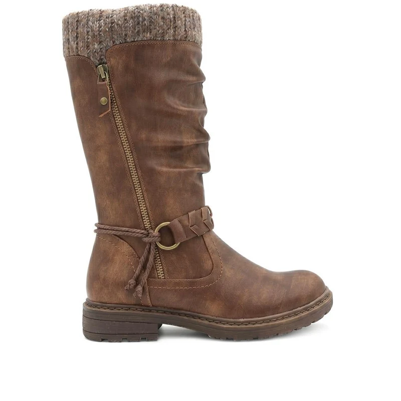 Kitted Cuff Zip Fasten Riding Boots - LECHE44000 / 330 249 - Brown