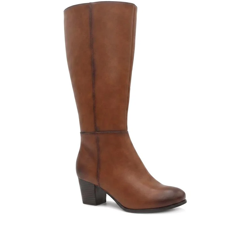Western Heel Zip Up Long Boots - SANYI44024 / 329 993 - Tan