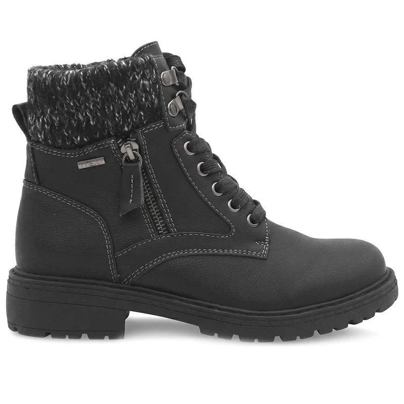 Knitted Cuff Zip & Lace Walking Boots - WBINS44080 / 330 003 - Black