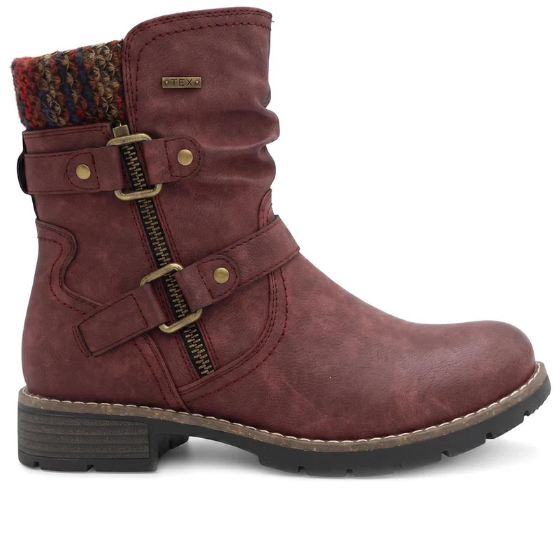 Warm Lined Zip Up Ankle Boots - WBINS44055 / 329 713 - Burgundy