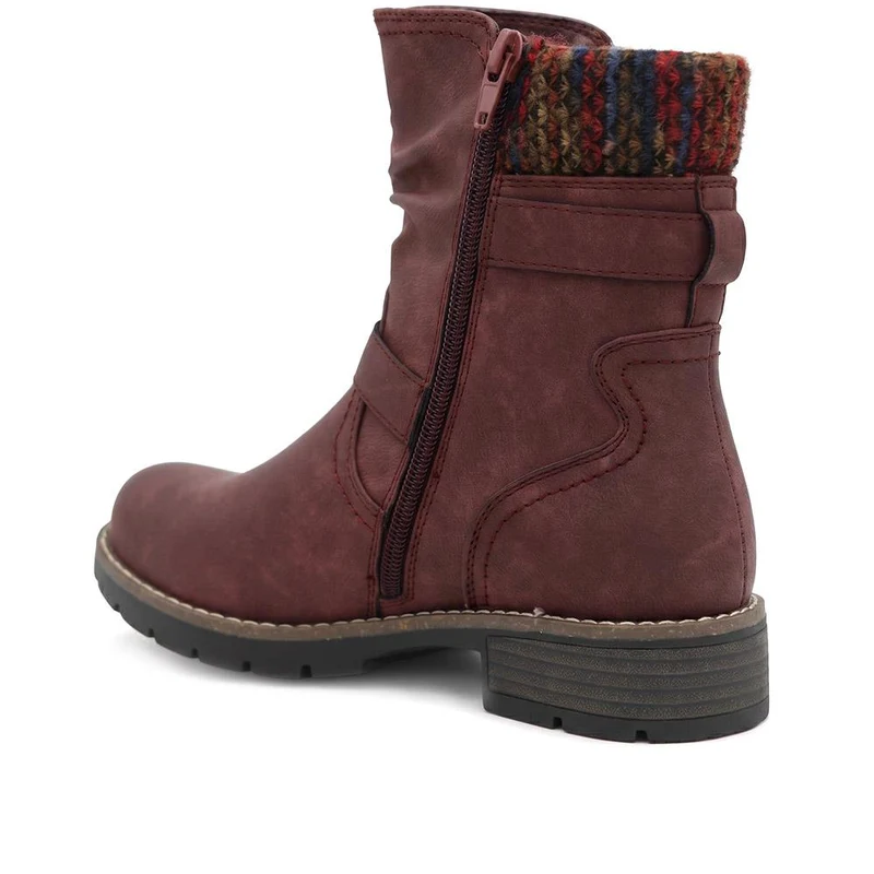 Warm Lined Zip Up Ankle Boots - WBINS44055 / 329 713 - Burgundy