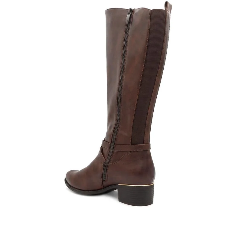 Stretch Back Buckle Detail Long Boots - WOIL40031 / 326 110 - Brown
