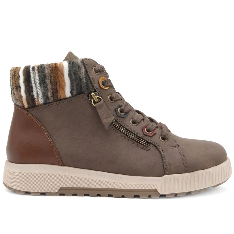 Wide Fit Knitted Cuff Ankle Boots - WBINS40163 / 326 115 - Brown Multi