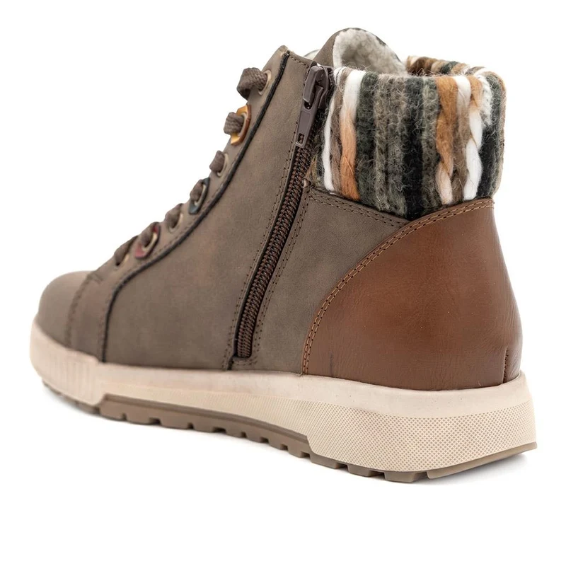 Wide Fit Knitted Cuff Ankle Boots - WBINS40163 / 326 115 - Brown Multi