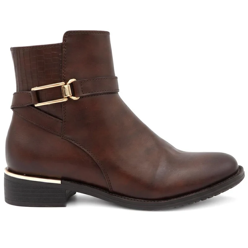 Bellissimo Buckle Detail Ankle Boots - BELWOIL44056 / 330 006 - Brown