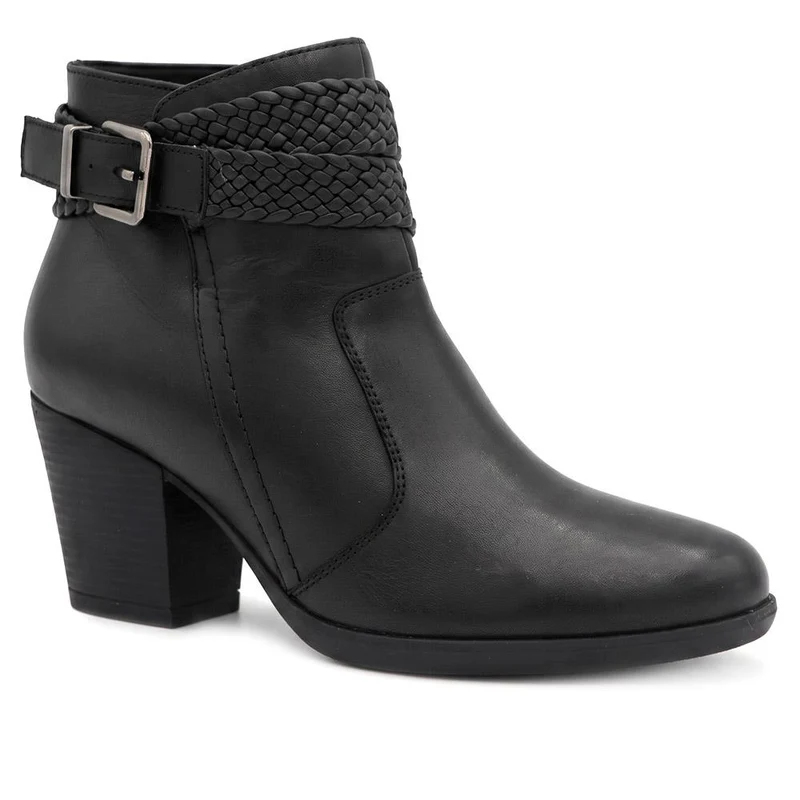 Bellissimo Leather Woven Strap Detail Ankle Boots - BELRNB44007 / 330 081 - Black