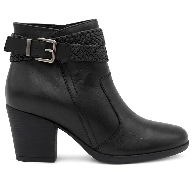 Bellissimo Leather Woven Strap Detail Ankle Boots - BELRNB44007 / 330 081 - Black