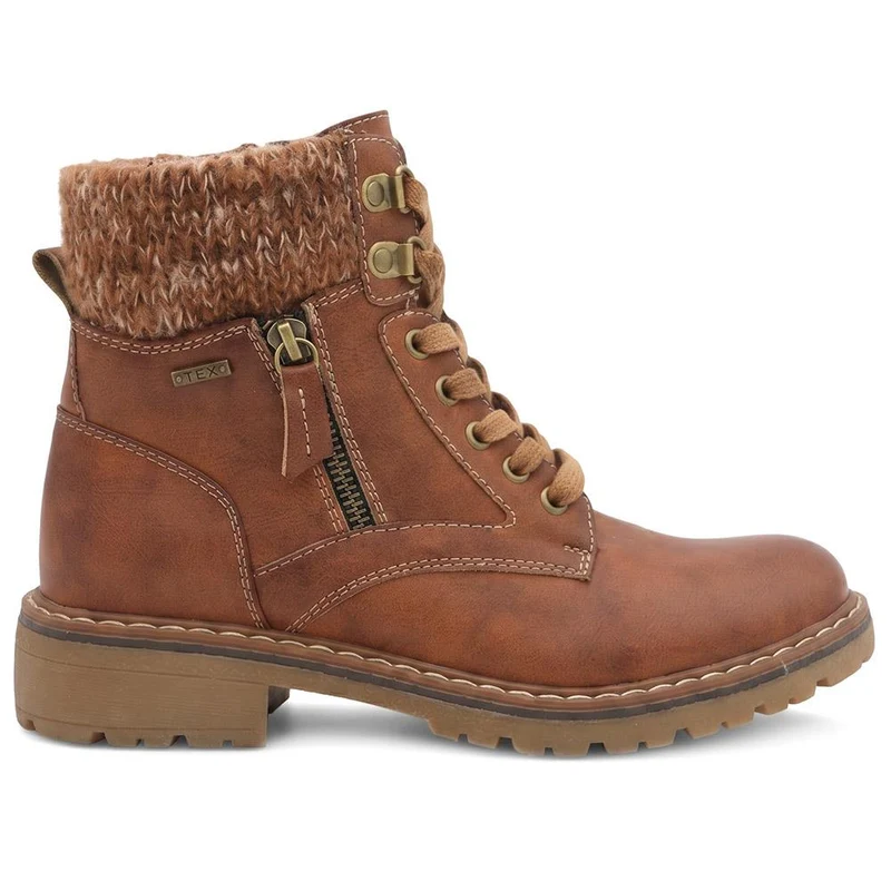 Knitted Cuff Zip & Lace Walking Boots - WBINS44080 / 330 003 - Tan