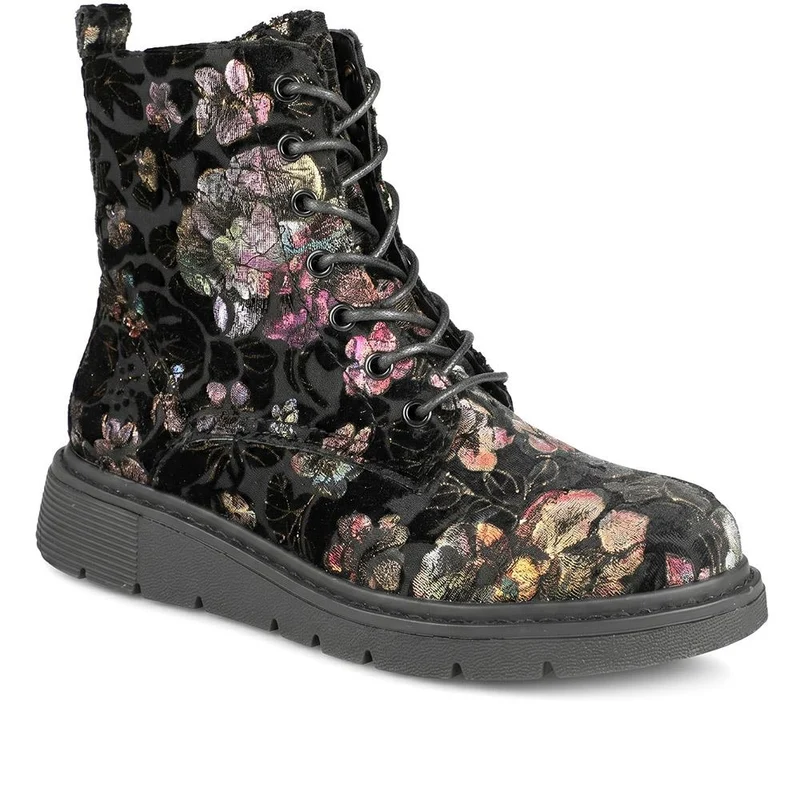 Wide Fit Lace Up Floral Ankle Boots - WBINS44081 / 330 004