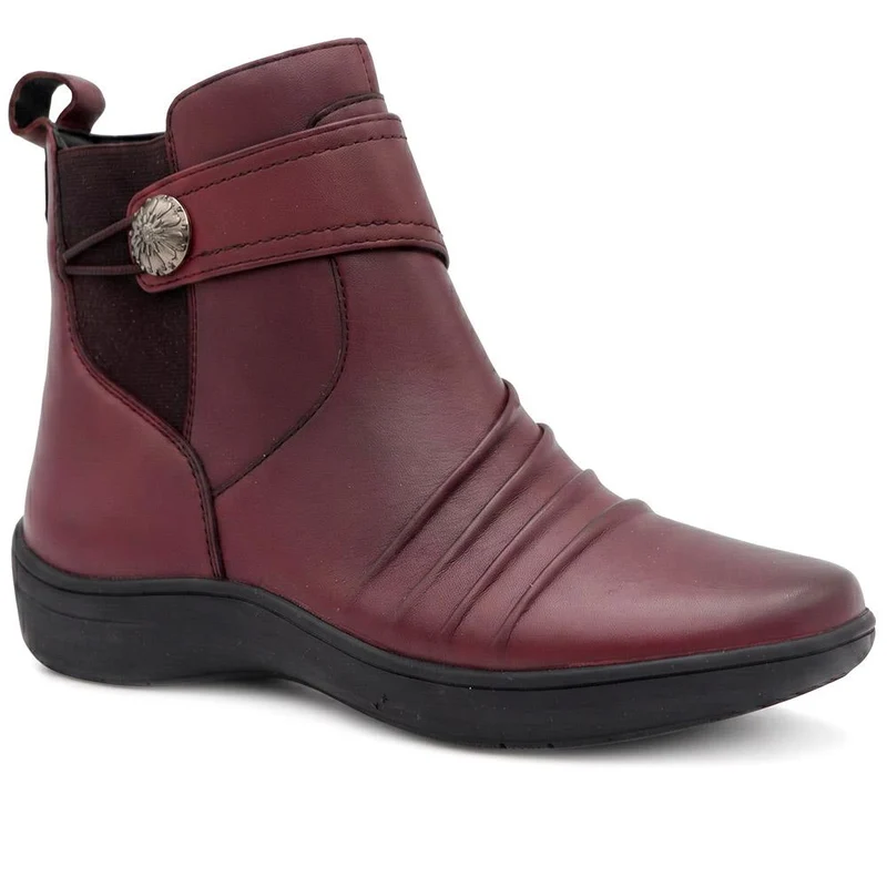 Wide Fit Leather Zip Up Ankle Boots - KF44007 / 330 050