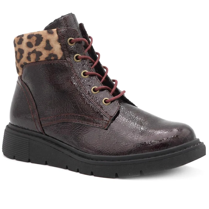 Wide Fit Patent Ankle Boots - WBINS40147 / 326 114 - Burgundy Patent