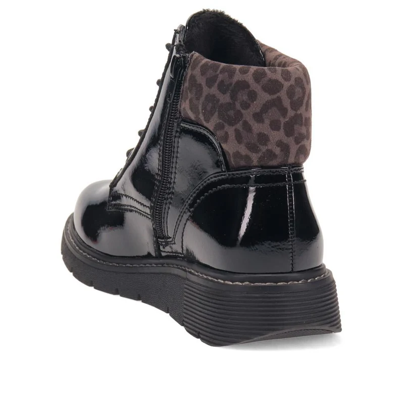 Wide Fit Patent Ankle Boots - WBINS40147 / 326 114 - Black Leopard