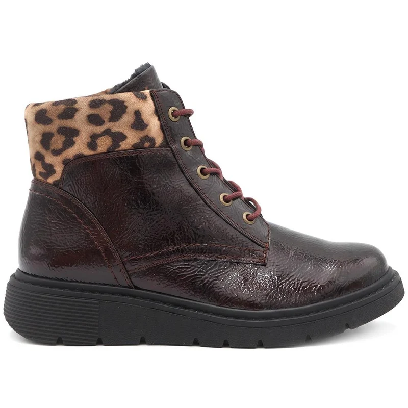 Wide Fit Patent Ankle Boots - WBINS40147 / 326 114 - Burgundy Patent