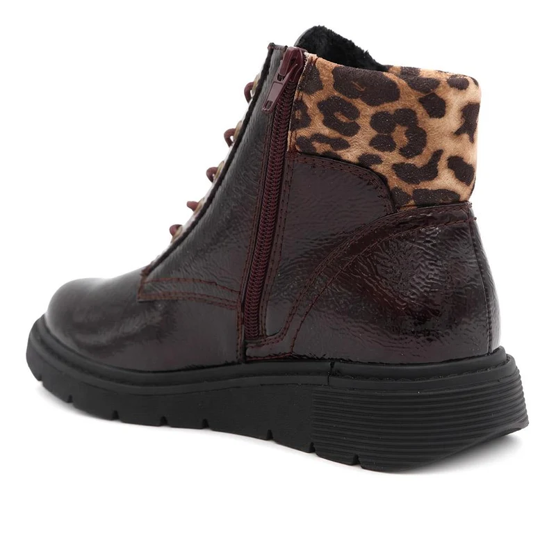 Wide Fit Patent Ankle Boots - WBINS40147 / 326 114 - Burgundy Patent