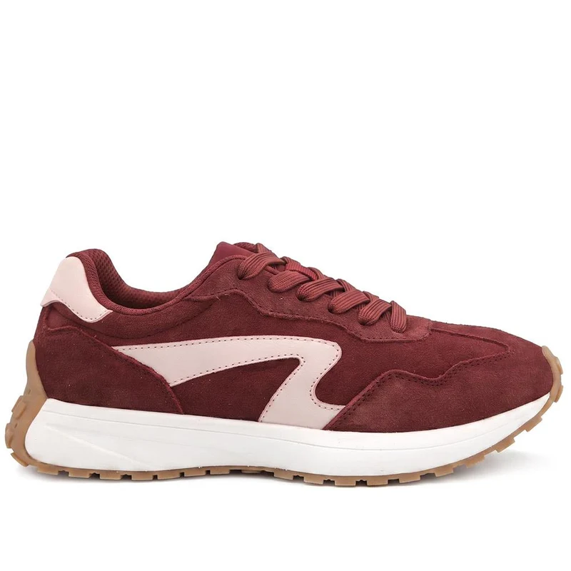 Bellissimo Leather Lace Up Sporty Trainers - BELDINGX44003 / 330 348 - Burgundy