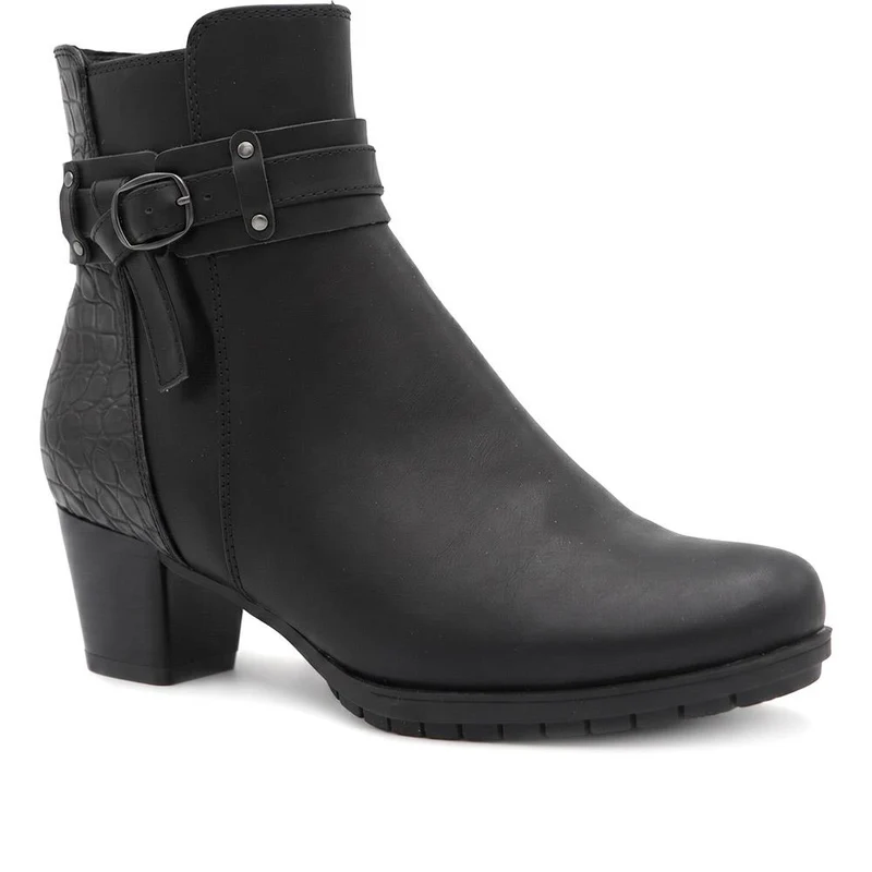 Warm Lined Smart Block Heel Ankle Boots - WOIL44003 / 330 085 - Black Multi