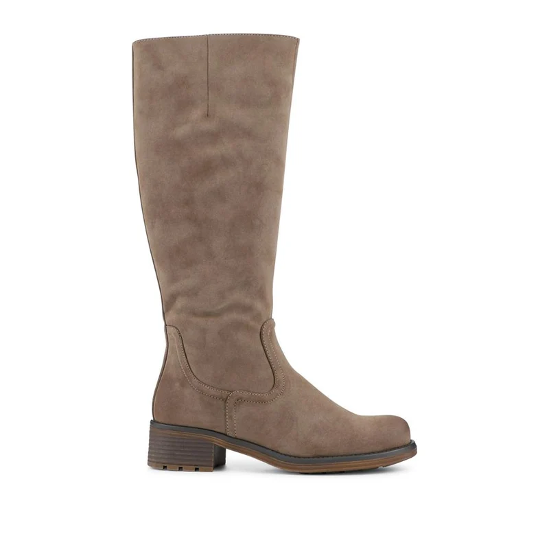 Stacked Heel Zip Up Long Boots - TELOO42002 / 328 282 - Taupe
