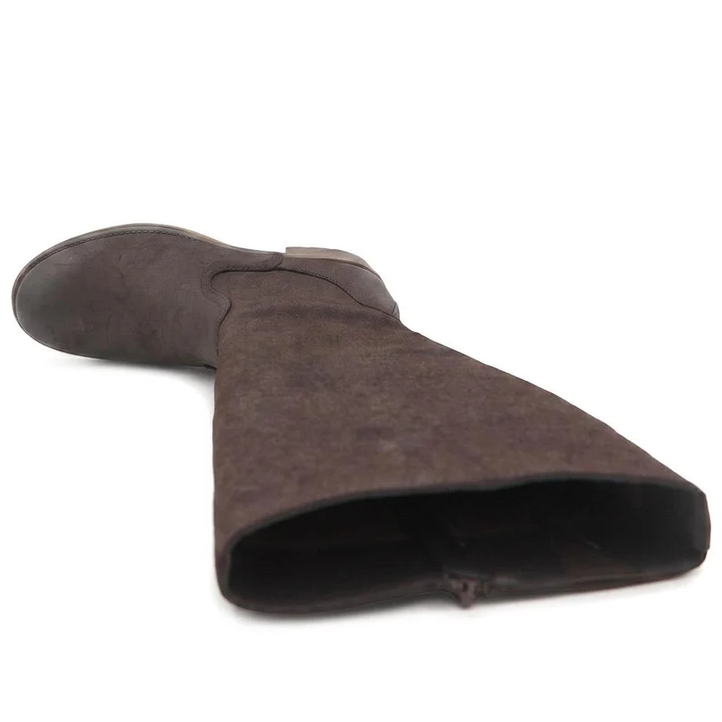Stacked Heel Zip Up Long Boots - TELOO42002 / 328 282 - Chocolate
