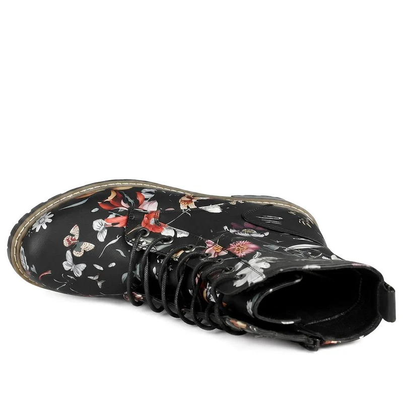 Wide Fit Floral Lace Up Boots - LAND44008 / 329 630 - Black Floral