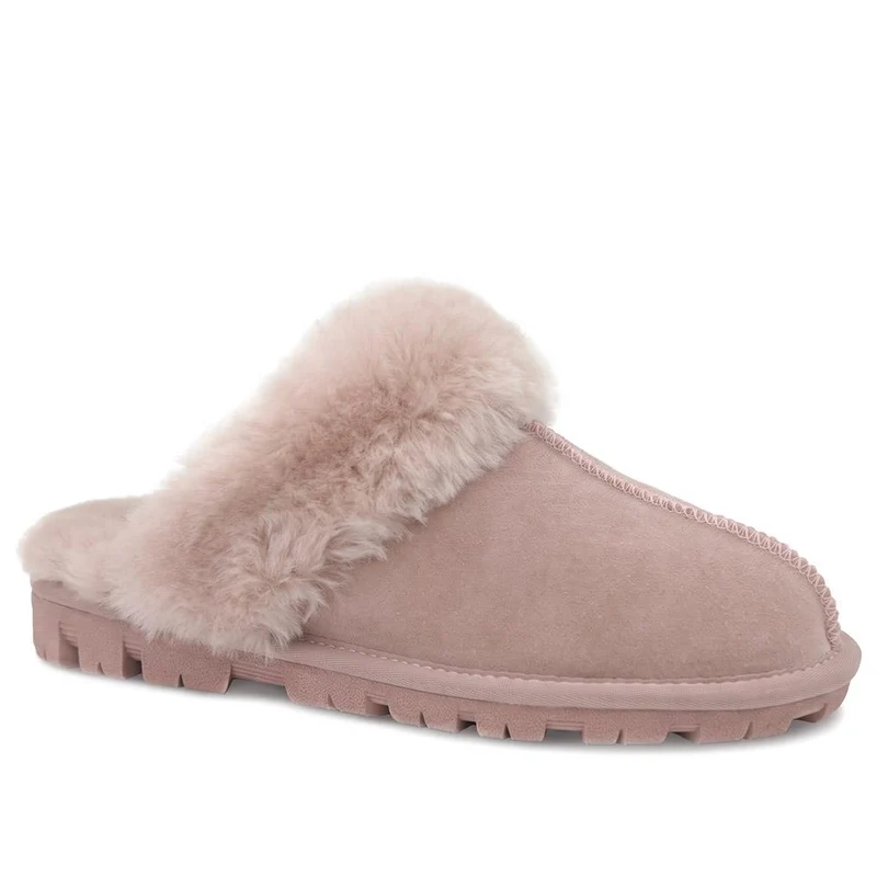Luxury Leather Mule Slippers W/ Warm Linings - DUO44013 / 329 822 - Blush