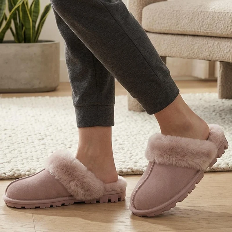 Luxury Leather Mule Slippers W/ Warm Linings - DUO44013 / 329 822 - Blush