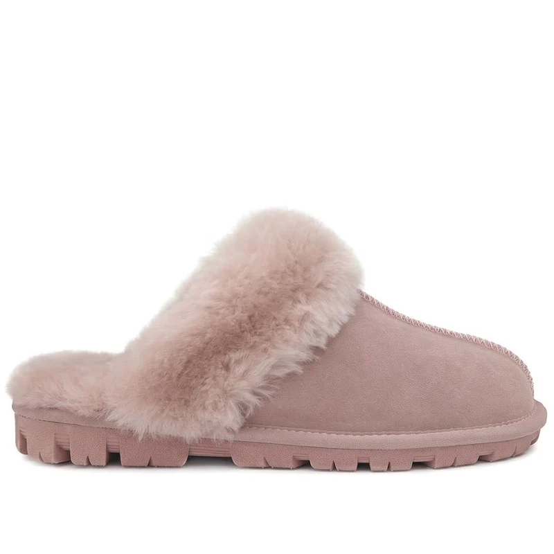 Luxury Leather Mule Slippers W/ Warm Linings - DUO44013 / 329 822 - Blush
